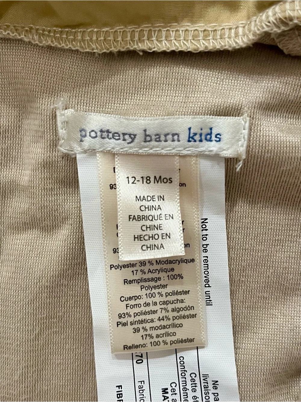 Pottery Barn Kids Baby Lion Costume - Size 12-18 Months